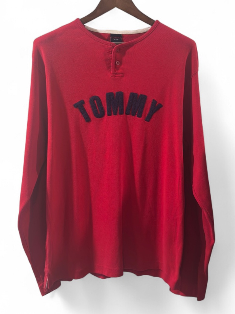 Vintage Tommy Hilfiger Red Long-Sleeve Henley Shirt Size Men’s XL